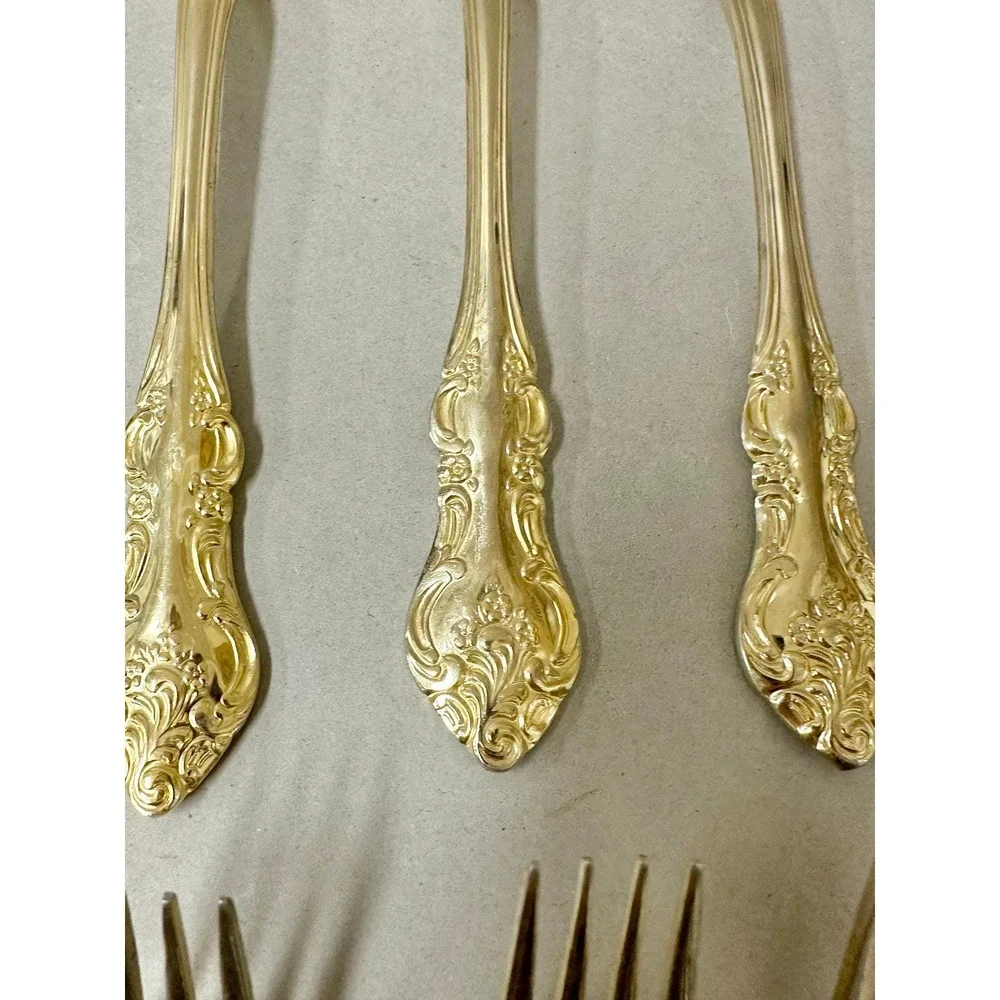 RSVP Indonesia TM Gold‎ Electroplate 34 Piece Floral Scroll Knives/Forks Holiday